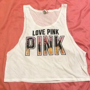 PINK Tank Top White